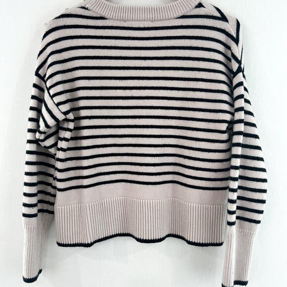 Magaschoni Women's Striped Sweater Small Gold Buttons Beige Black Minimalist - Picture 4 of 6